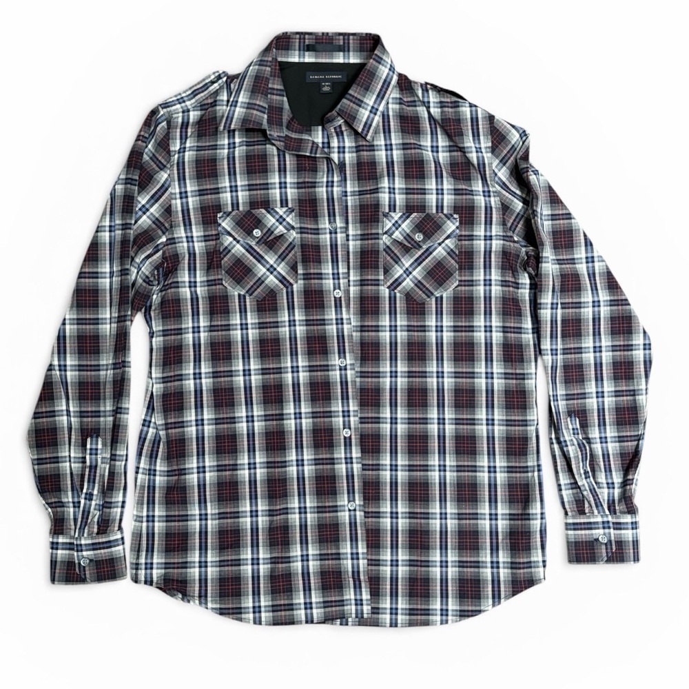 Banana Republic Plaid Button-Up Shirt in Navy, Burgundy, White